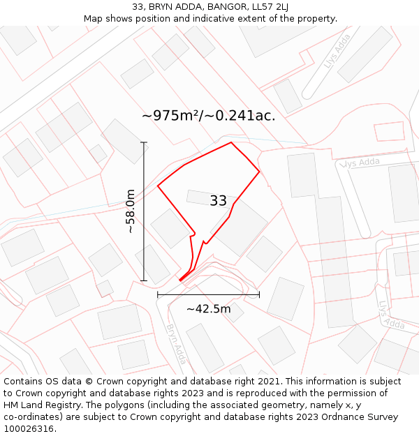33, BRYN ADDA, BANGOR, LL57 2LJ: Plot and title map