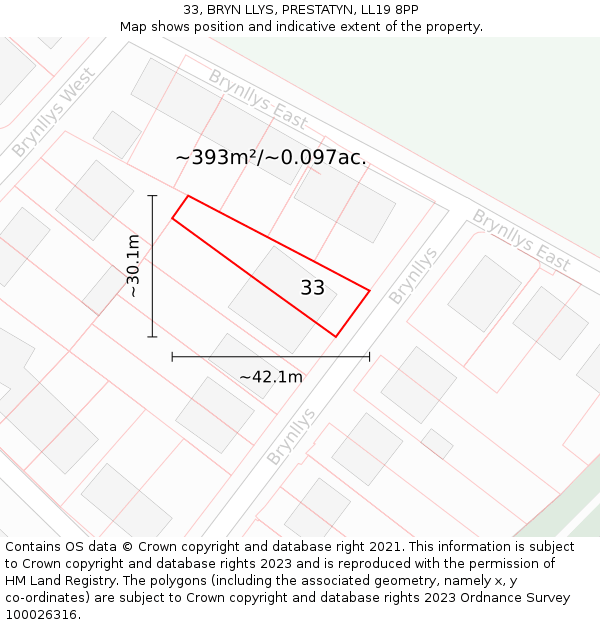 33, BRYN LLYS, PRESTATYN, LL19 8PP: Plot and title map