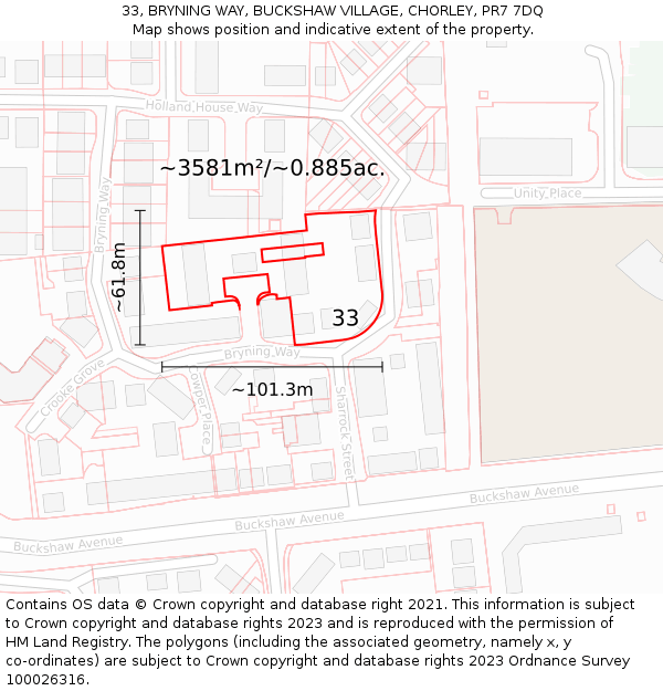 33, BRYNING WAY, BUCKSHAW VILLAGE, CHORLEY, PR7 7DQ: Plot and title map