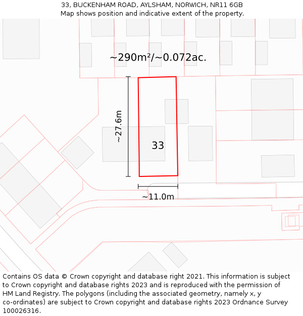 33, BUCKENHAM ROAD, AYLSHAM, NORWICH, NR11 6GB: Plot and title map