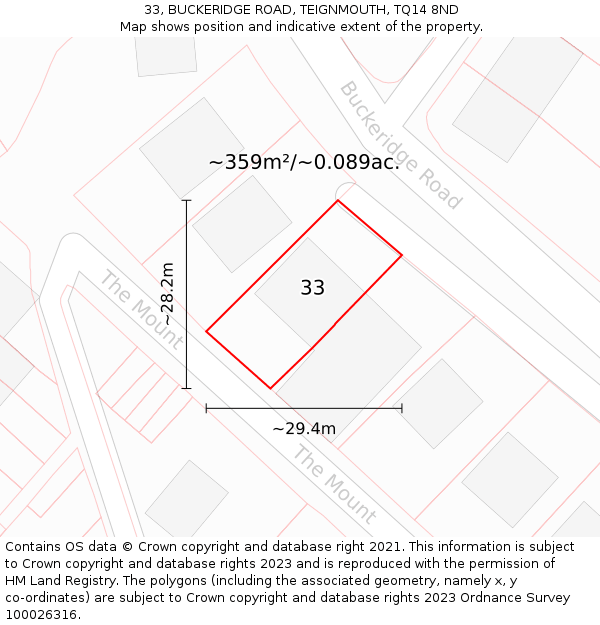 33, BUCKERIDGE ROAD, TEIGNMOUTH, TQ14 8ND: Plot and title map