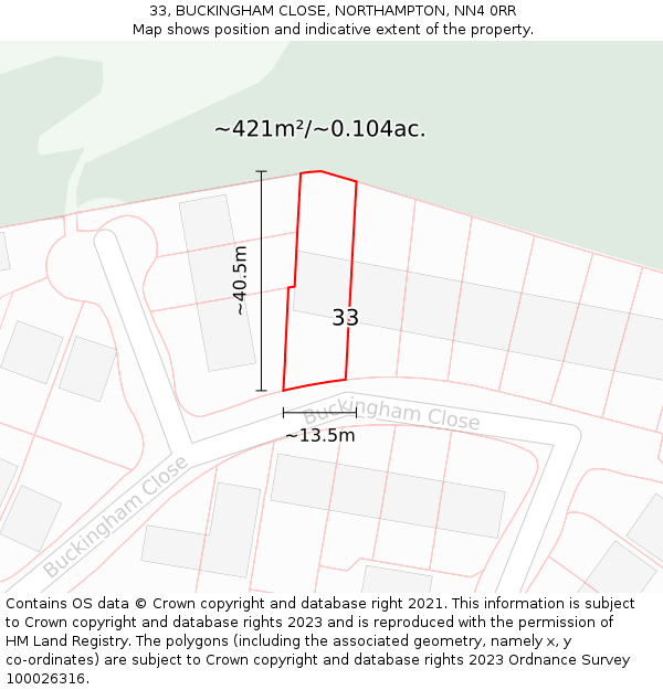 33, BUCKINGHAM CLOSE, NORTHAMPTON, NN4 0RR: Plot and title map
