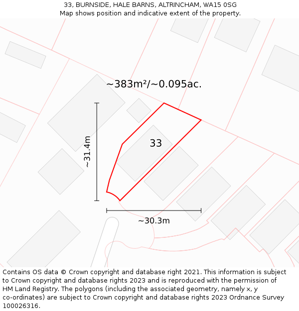 33, BURNSIDE, HALE BARNS, ALTRINCHAM, WA15 0SG: Plot and title map
