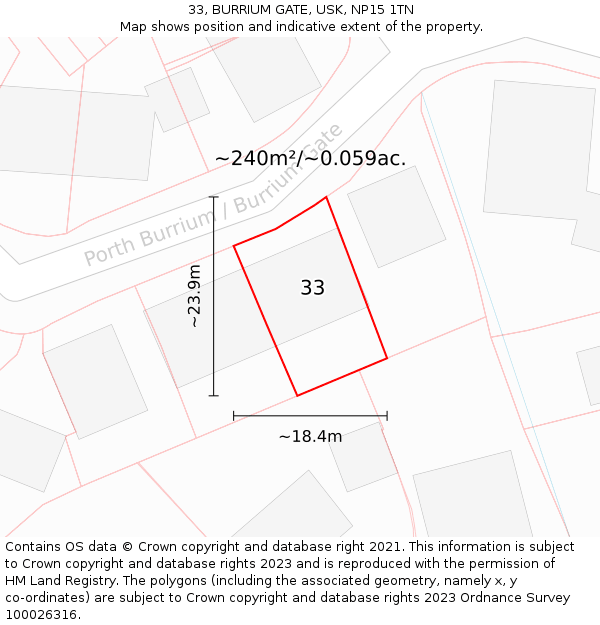 33, BURRIUM GATE, USK, NP15 1TN: Plot and title map