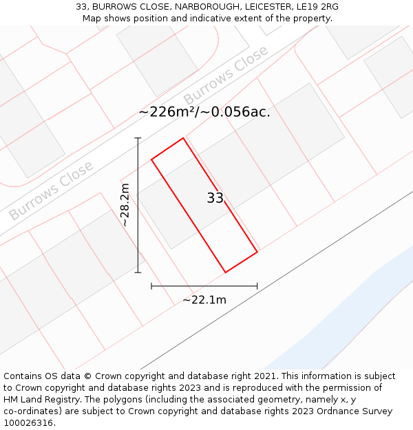 33, BURROWS CLOSE, NARBOROUGH, LEICESTER, LE19 2RG: Plot and title map