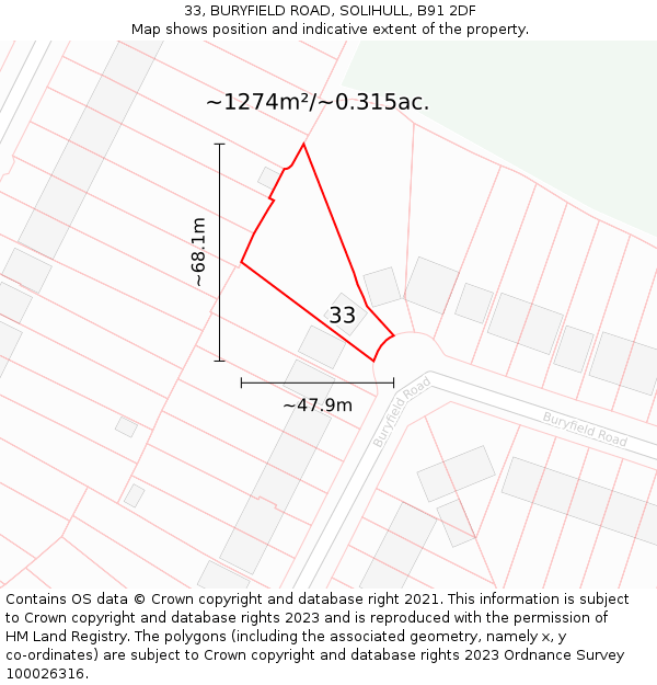 33, BURYFIELD ROAD, SOLIHULL, B91 2DF: Plot and title map