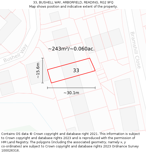 33, BUSHELL WAY, ARBORFIELD, READING, RG2 9FQ: Plot and title map