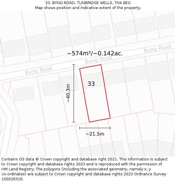 33, BYNG ROAD, TUNBRIDGE WELLS, TN4 8EG: Plot and title map