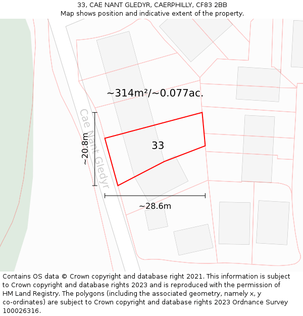 33, CAE NANT GLEDYR, CAERPHILLY, CF83 2BB: Plot and title map