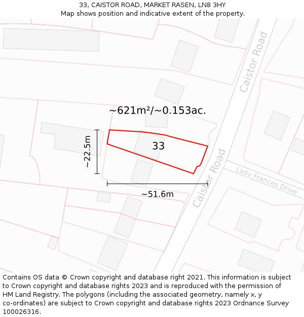 33, CAISTOR ROAD, MARKET RASEN, LN8 3HY: Plot and title map