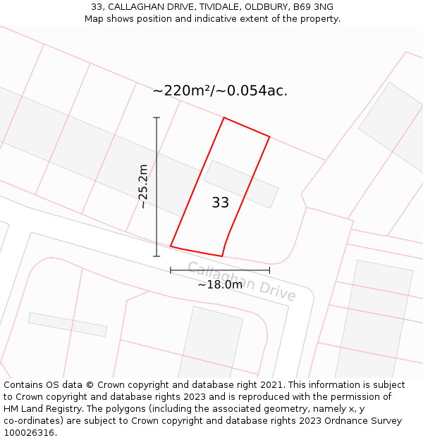 33, CALLAGHAN DRIVE, TIVIDALE, OLDBURY, B69 3NG: Plot and title map