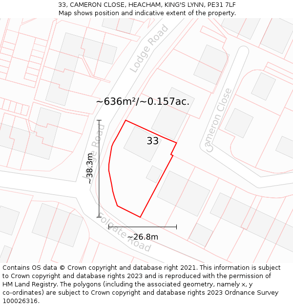 33, CAMERON CLOSE, HEACHAM, KING'S LYNN, PE31 7LF: Plot and title map