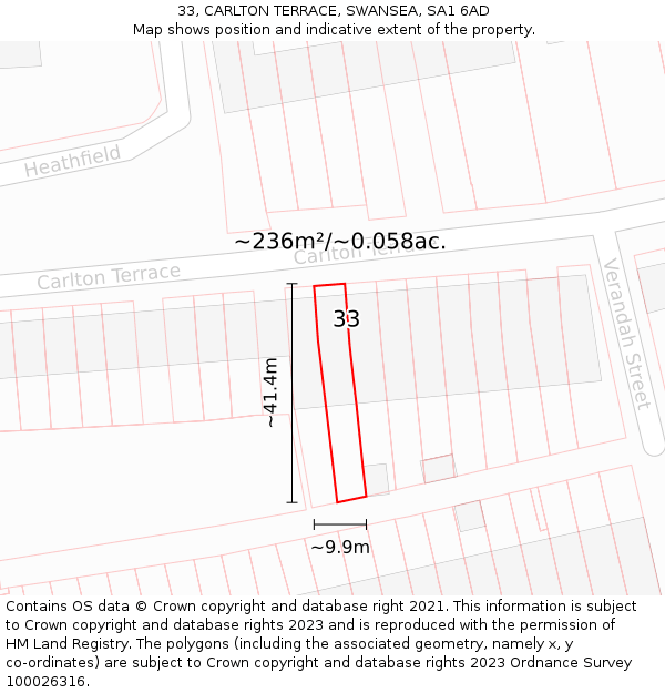 33, CARLTON TERRACE, SWANSEA, SA1 6AD: Plot and title map