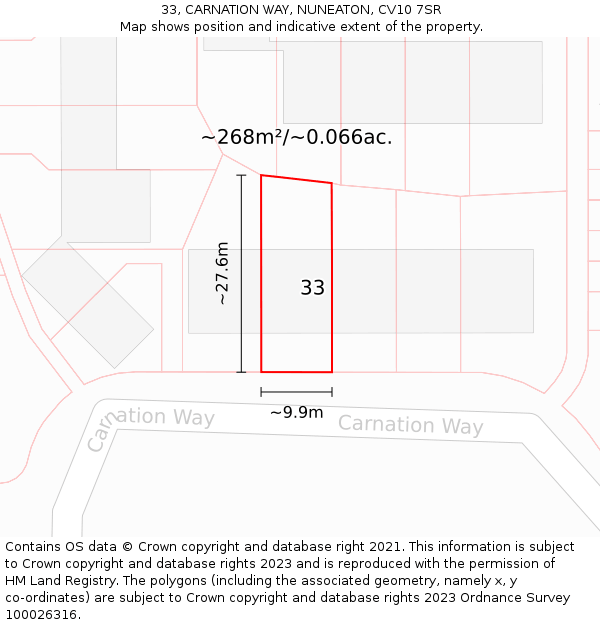 33, CARNATION WAY, NUNEATON, CV10 7SR: Plot and title map