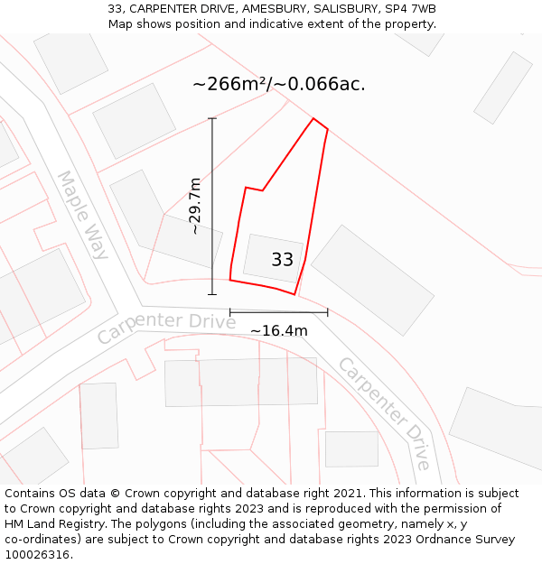 33, CARPENTER DRIVE, AMESBURY, SALISBURY, SP4 7WB: Plot and title map