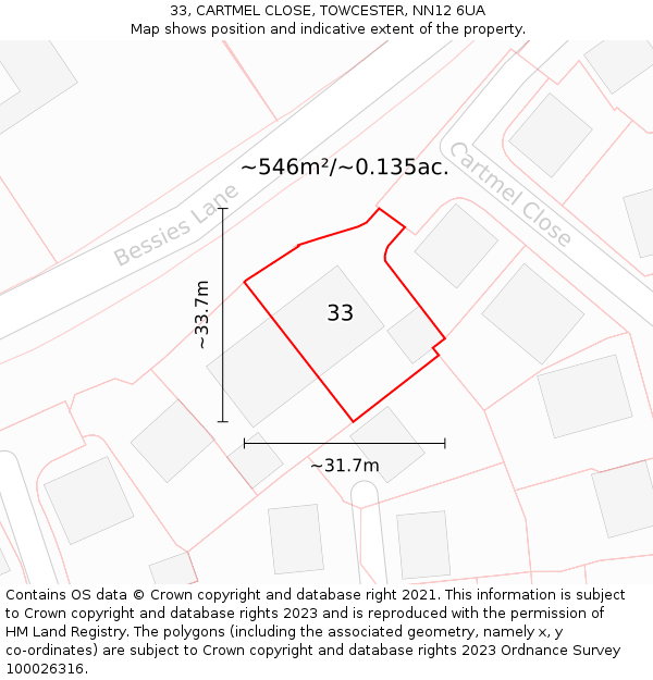 33, CARTMEL CLOSE, TOWCESTER, NN12 6UA: Plot and title map