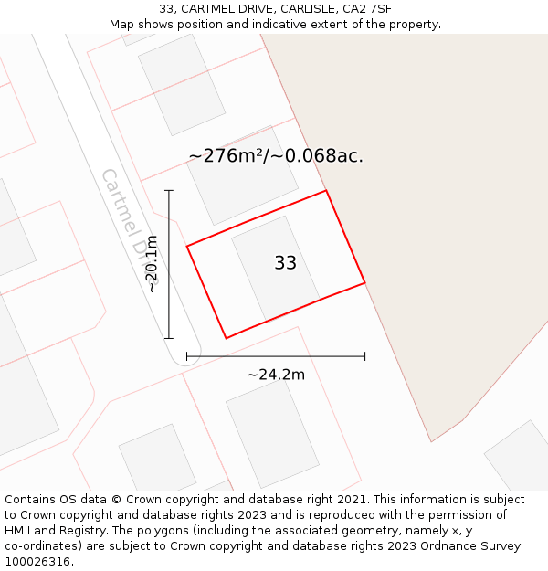 33, CARTMEL DRIVE, CARLISLE, CA2 7SF: Plot and title map