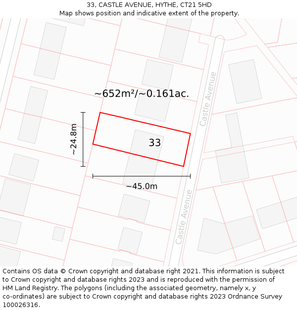 33, CASTLE AVENUE, HYTHE, CT21 5HD: Plot and title map