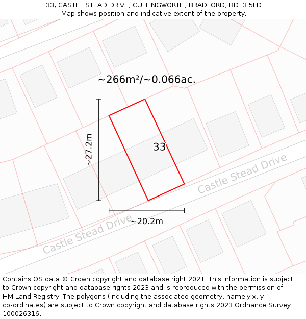 33, CASTLE STEAD DRIVE, CULLINGWORTH, BRADFORD, BD13 5FD: Plot and title map