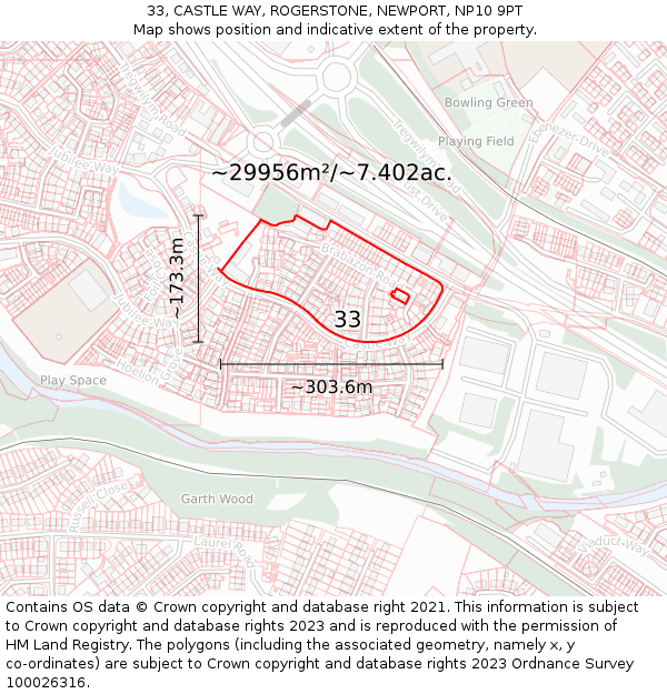 33, CASTLE WAY, ROGERSTONE, NEWPORT, NP10 9PT: Plot and title map