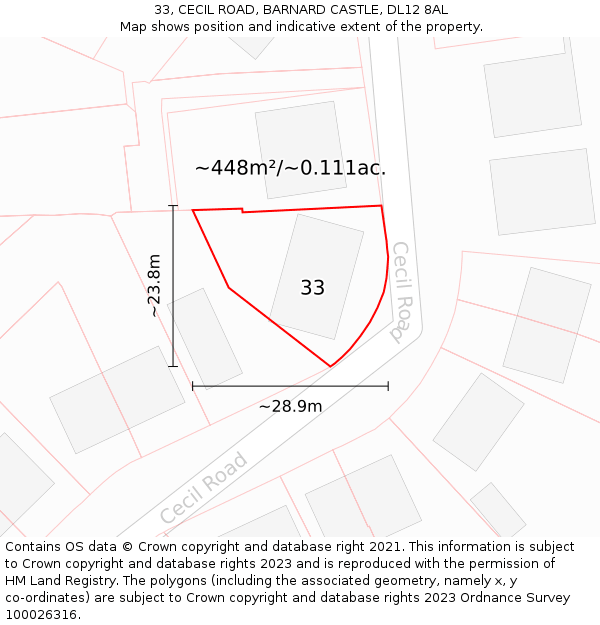 33, CECIL ROAD, BARNARD CASTLE, DL12 8AL: Plot and title map