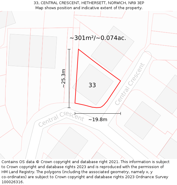 33, CENTRAL CRESCENT, HETHERSETT, NORWICH, NR9 3EP: Plot and title map