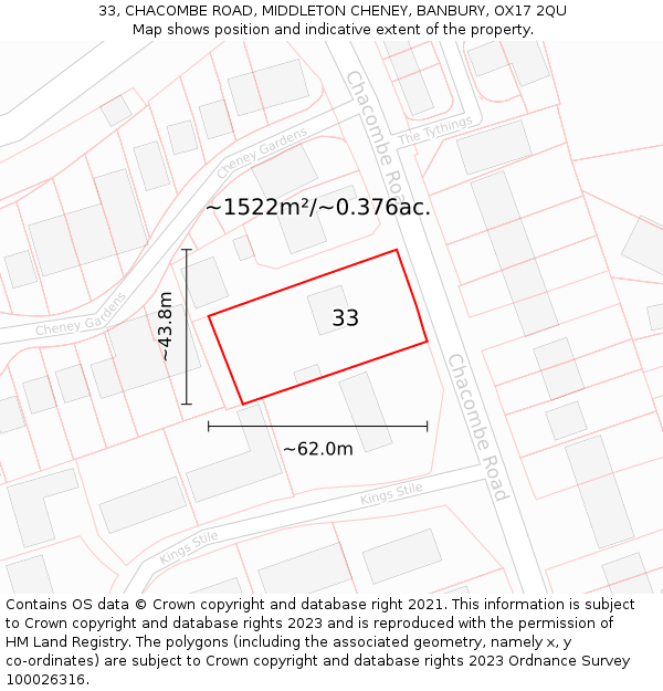 33, CHACOMBE ROAD, MIDDLETON CHENEY, BANBURY, OX17 2QU: Plot and title map