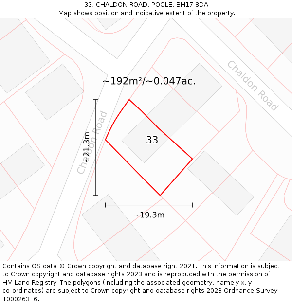 33, CHALDON ROAD, POOLE, BH17 8DA: Plot and title map