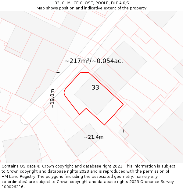 33, CHALICE CLOSE, POOLE, BH14 0JS: Plot and title map