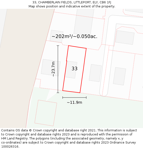 33, CHAMBERLAIN FIELDS, LITTLEPORT, ELY, CB6 1FJ: Plot and title map