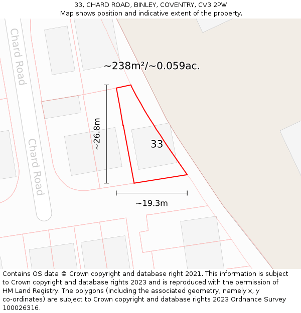 33, CHARD ROAD, BINLEY, COVENTRY, CV3 2PW: Plot and title map