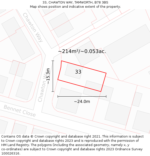 33, CHAWTON WAY, TAMWORTH, B78 3BS: Plot and title map