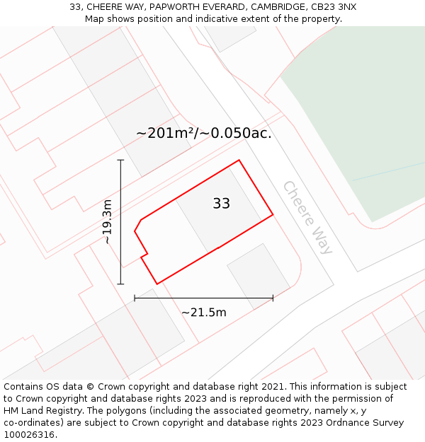 33, CHEERE WAY, PAPWORTH EVERARD, CAMBRIDGE, CB23 3NX: Plot and title map
