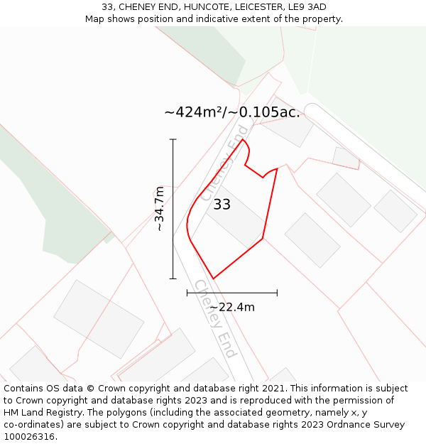 33, CHENEY END, HUNCOTE, LEICESTER, LE9 3AD: Plot and title map
