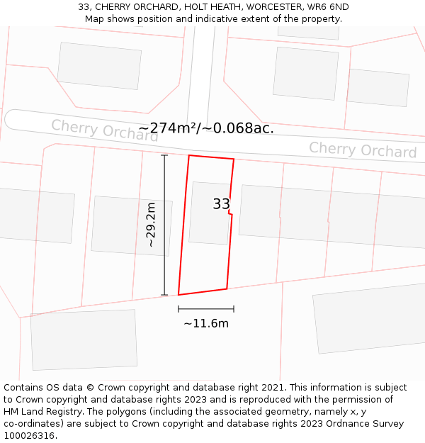 33, CHERRY ORCHARD, HOLT HEATH, WORCESTER, WR6 6ND: Plot and title map