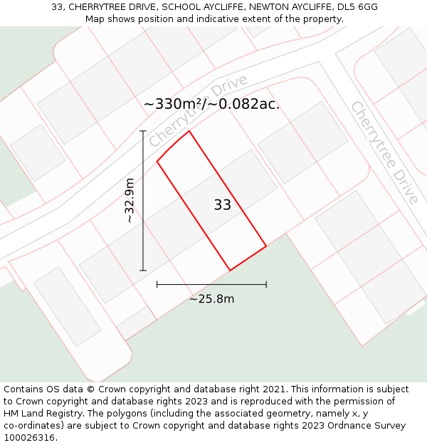 33, CHERRYTREE DRIVE, SCHOOL AYCLIFFE, NEWTON AYCLIFFE, DL5 6GG: Plot and title map