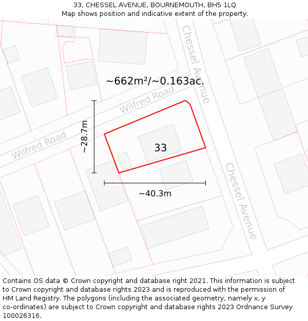 33, CHESSEL AVENUE, BOURNEMOUTH, BH5 1LQ: Plot and title map
