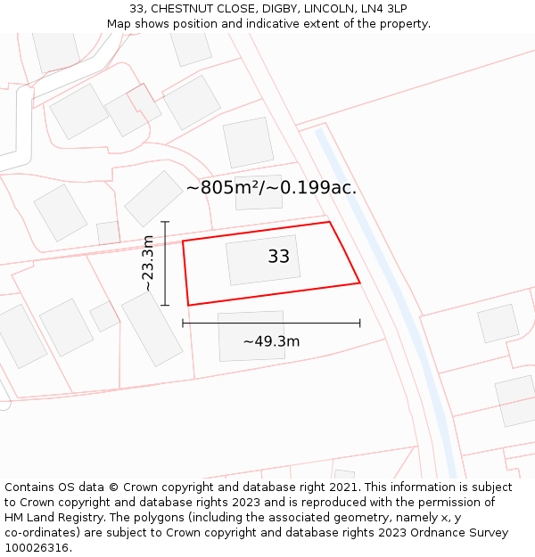 33, CHESTNUT CLOSE, DIGBY, LINCOLN, LN4 3LP: Plot and title map