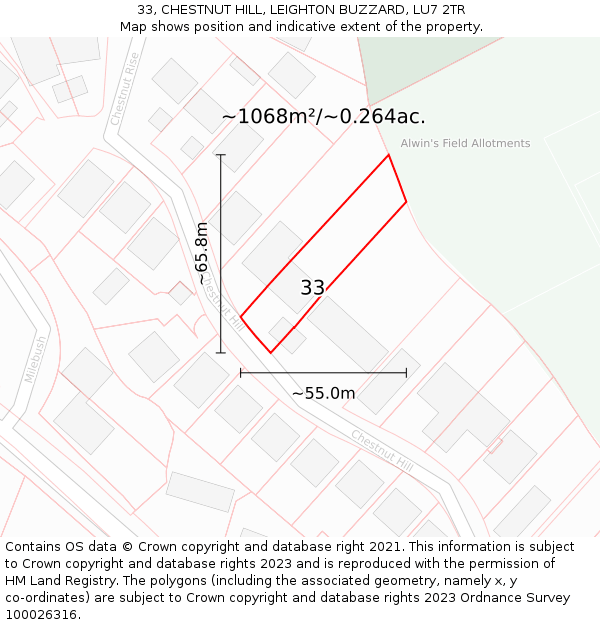 33, CHESTNUT HILL, LEIGHTON BUZZARD, LU7 2TR: Plot and title map