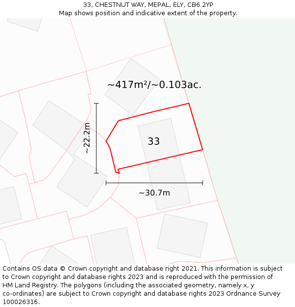 33, CHESTNUT WAY, MEPAL, ELY, CB6 2YP: Plot and title map