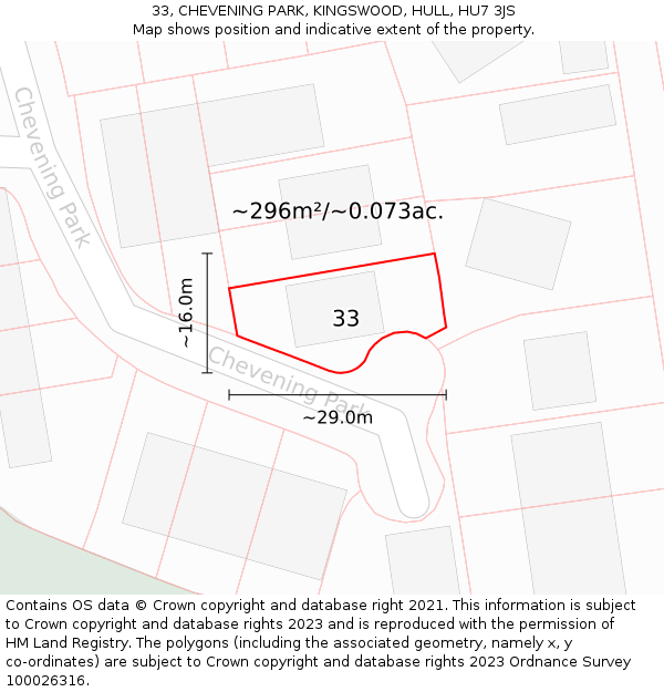 33, CHEVENING PARK, KINGSWOOD, HULL, HU7 3JS: Plot and title map