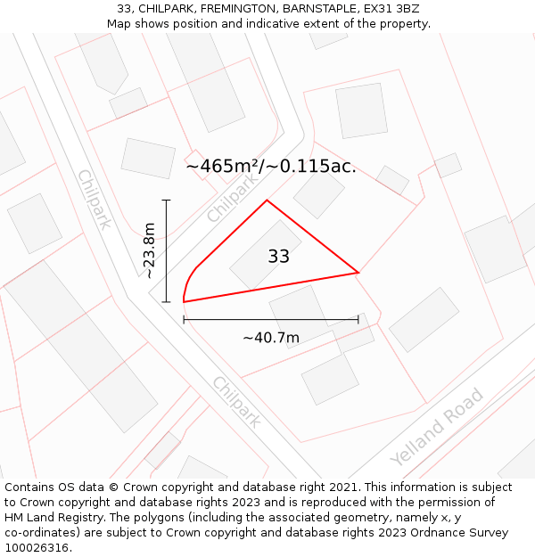 33, CHILPARK, FREMINGTON, BARNSTAPLE, EX31 3BZ: Plot and title map