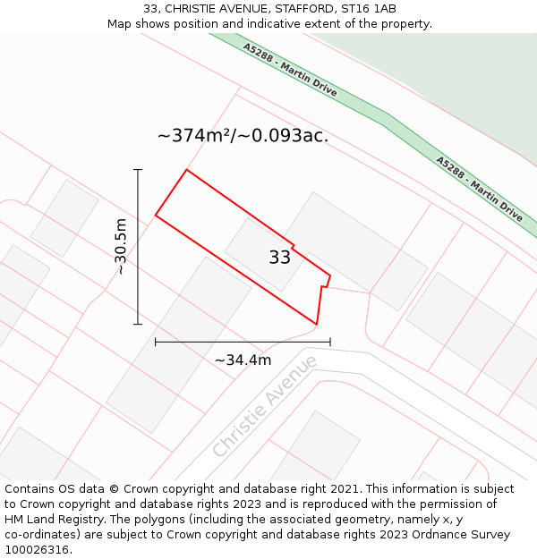 33, CHRISTIE AVENUE, STAFFORD, ST16 1AB: Plot and title map