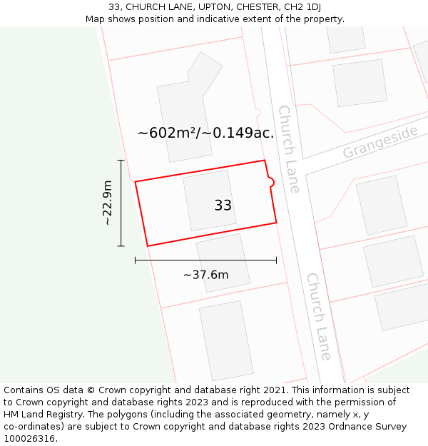 33, CHURCH LANE, UPTON, CHESTER, CH2 1DJ: Plot and title map
