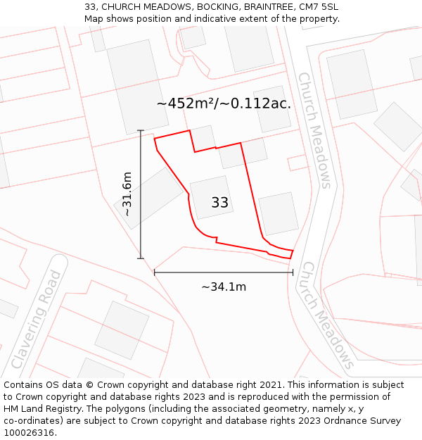 33, CHURCH MEADOWS, BOCKING, BRAINTREE, CM7 5SL: Plot and title map