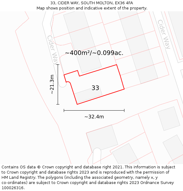 33, CIDER WAY, SOUTH MOLTON, EX36 4FA: Plot and title map