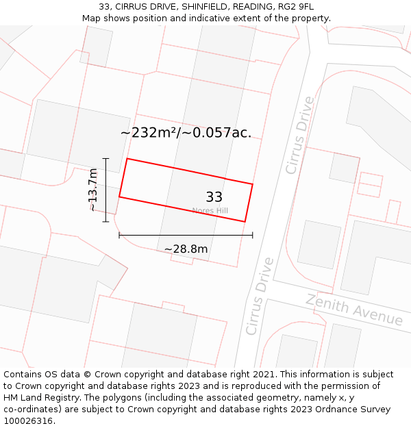 33, CIRRUS DRIVE, SHINFIELD, READING, RG2 9FL: Plot and title map