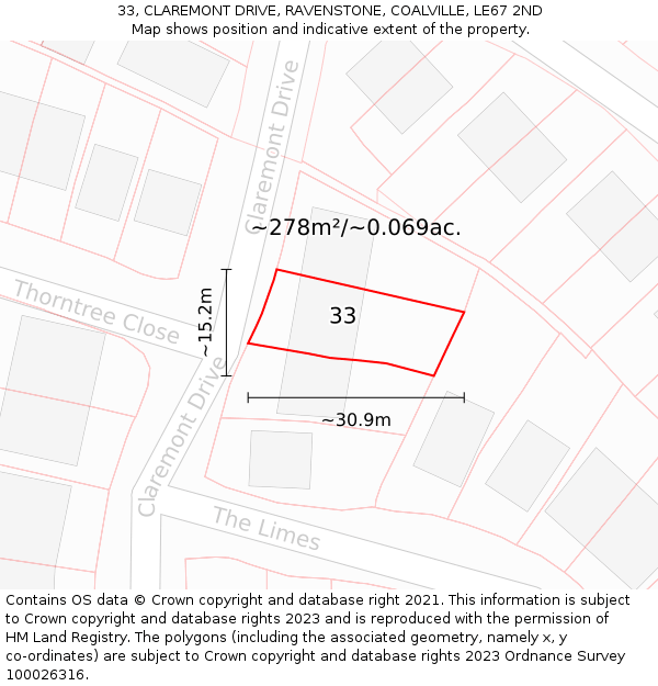 33, CLAREMONT DRIVE, RAVENSTONE, COALVILLE, LE67 2ND: Plot and title map