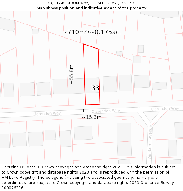 33, CLARENDON WAY, CHISLEHURST, BR7 6RE: Plot and title map