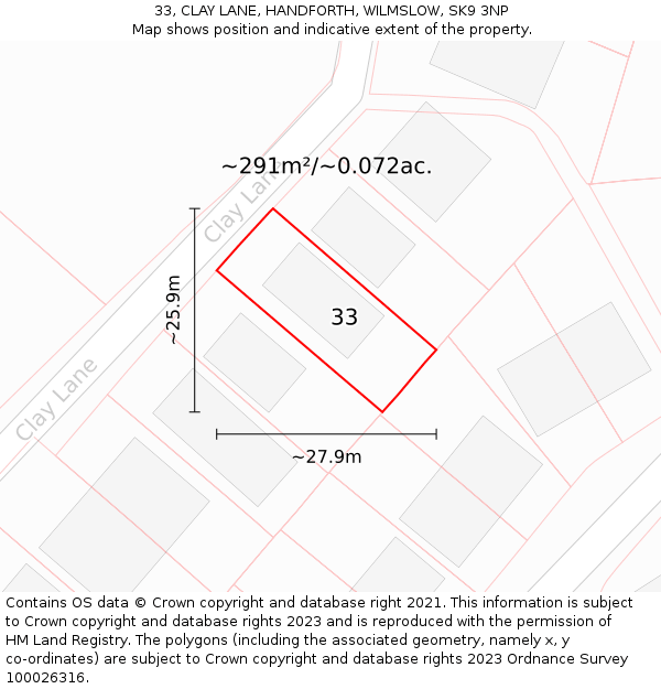33, CLAY LANE, HANDFORTH, WILMSLOW, SK9 3NP: Plot and title map